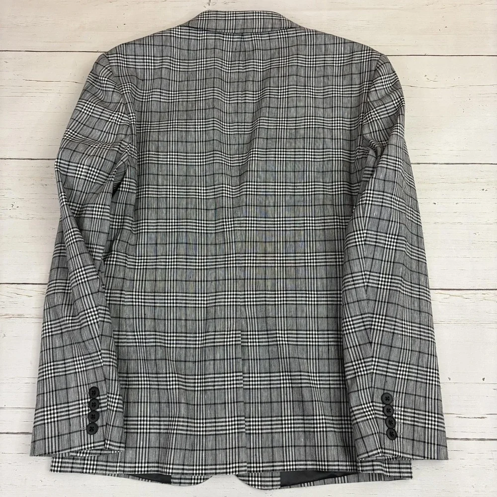 Express Blazer Men Unstructured 38S Gray Glen Plaid Linen Blend Extra Slim Fit